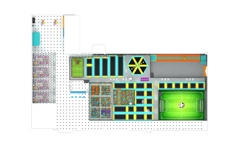 Big Commercial Indoor Extreme Trampoline Park Equipment With Soccer Play Area