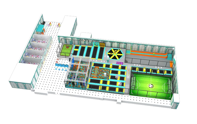 Big Commercial Indoor Extreme Trampoline Park Equipment With Soccer Play Area