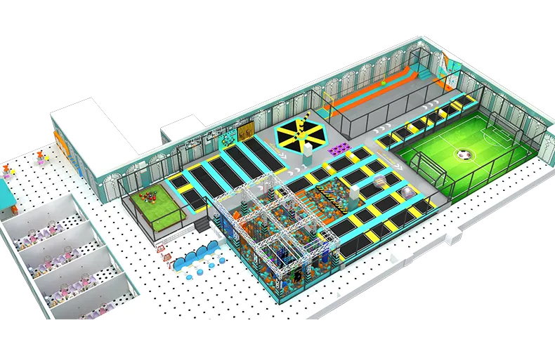 Big Commercial Indoor Extreme Trampoline Park Equipment With Soccer Play Area