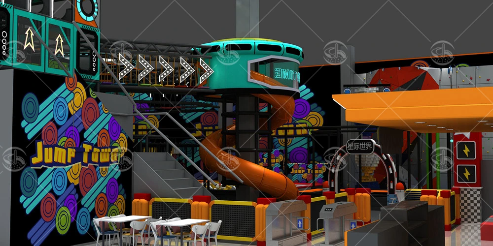Detailed view of custom indoor soft play equipment featuring a spiral tube slide, climbing structures, and interactive play zones.