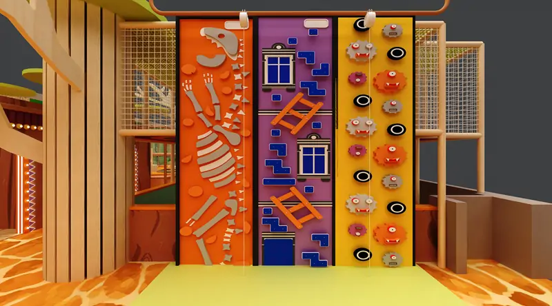 Interactive climbing wall game panel for children indoor playground